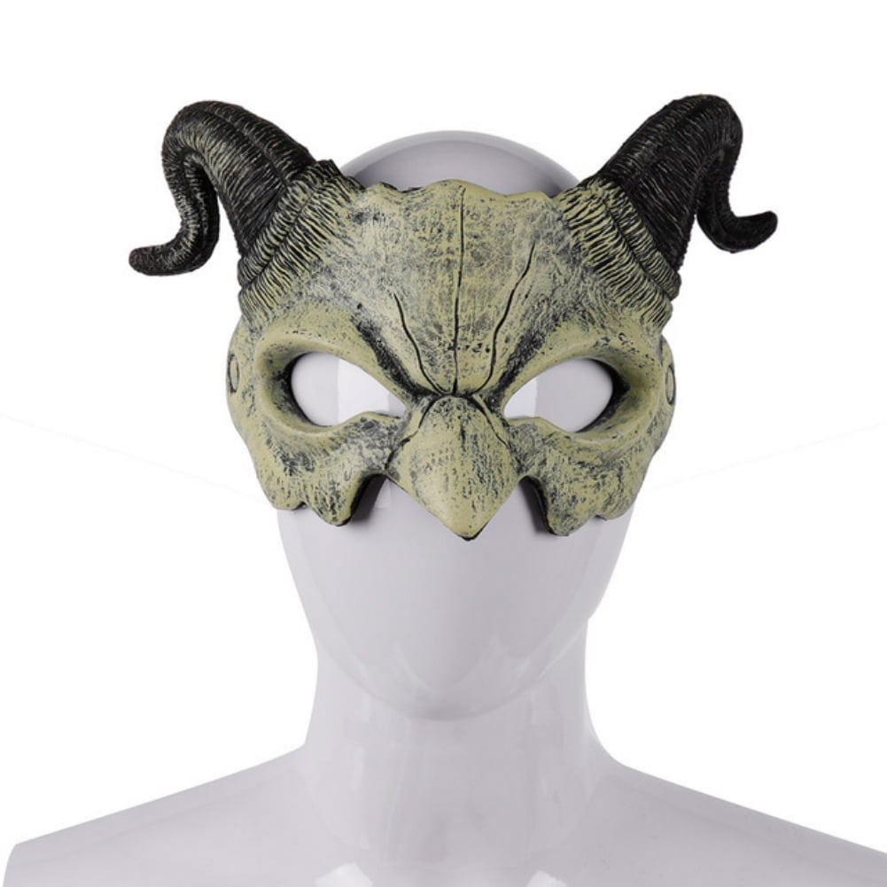 Black Masquerade Leather Mask Long Horns Halloween Devil Costume Cosplay UNISEX 