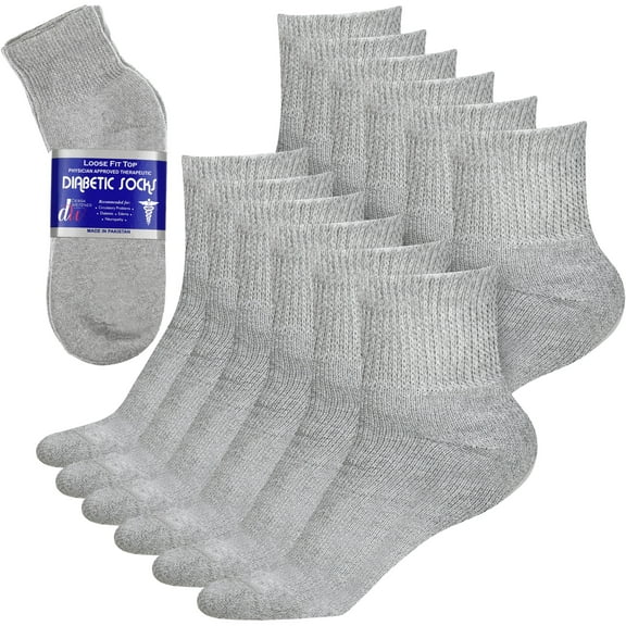 Debra Weitzner Diabetic Ankle Socks Mens Womens Non-binding Socks Loose Fit 12 Pairs Grey