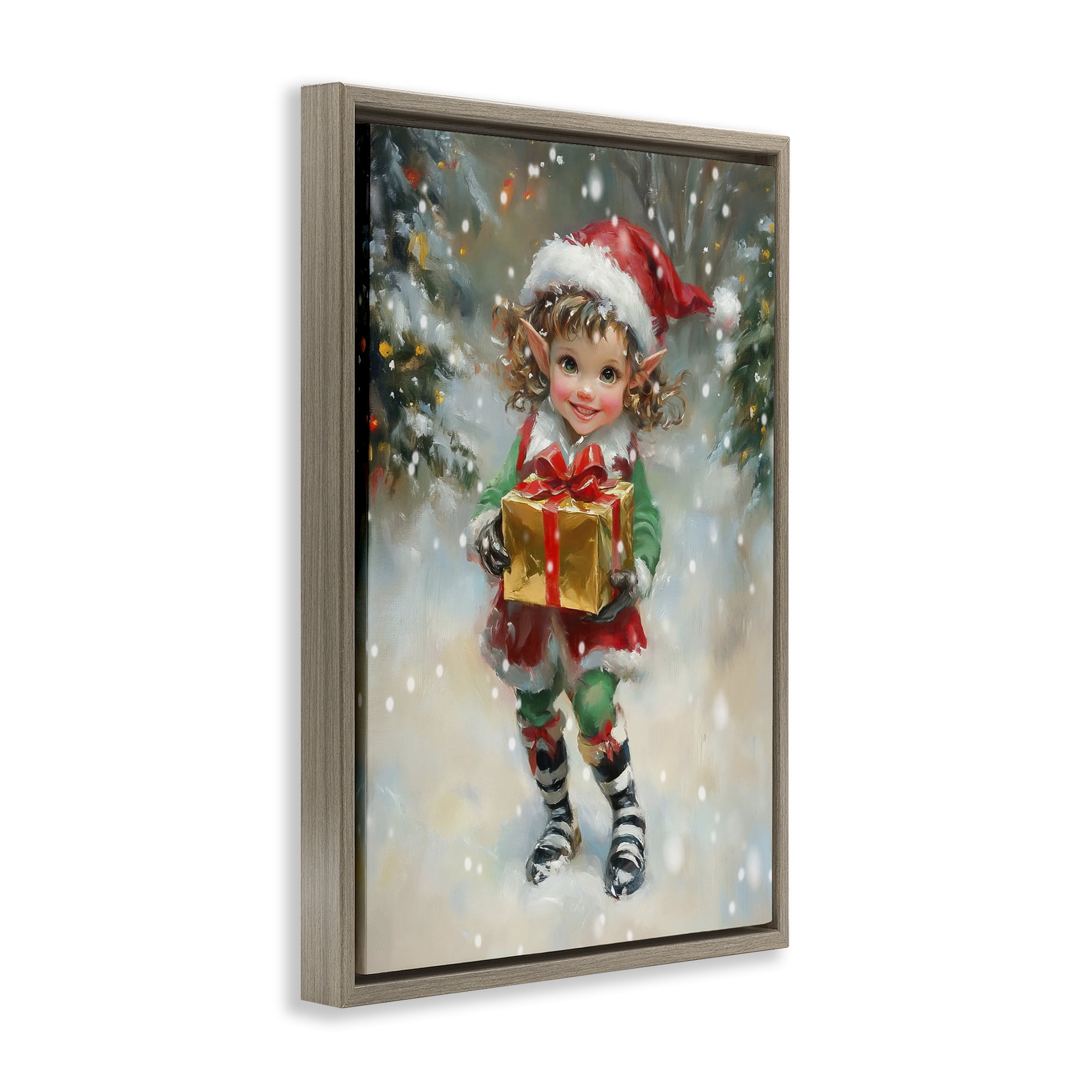 Stupell Industries Santa's Little Elf Brown Framed Floater Canvas Wall Art, design by Tina LeCour