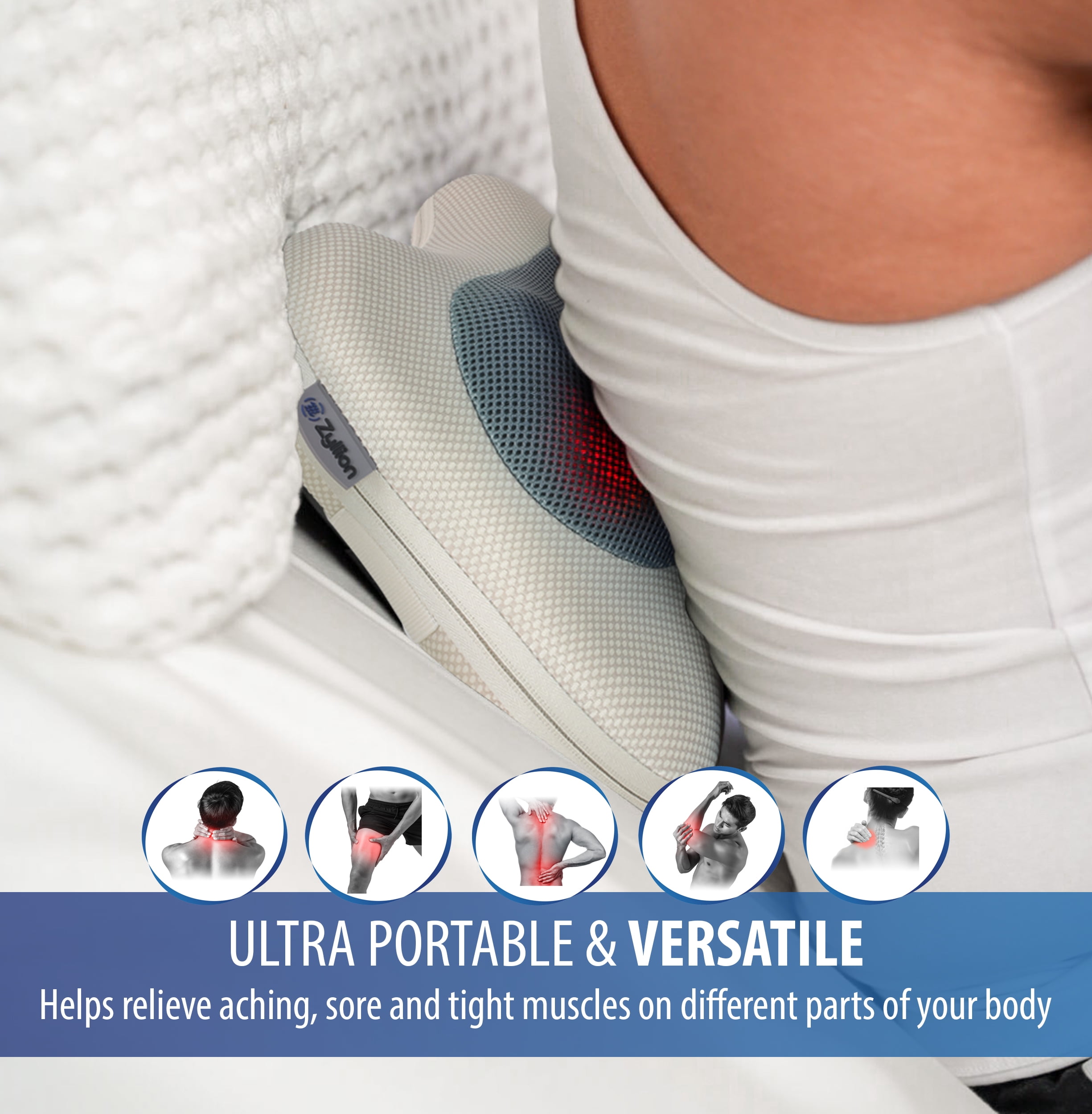 Zyllion Shiatsu Back & Neck Massager 3D Kneading Massage Pillow with Heat for Muscle Pain, Cream