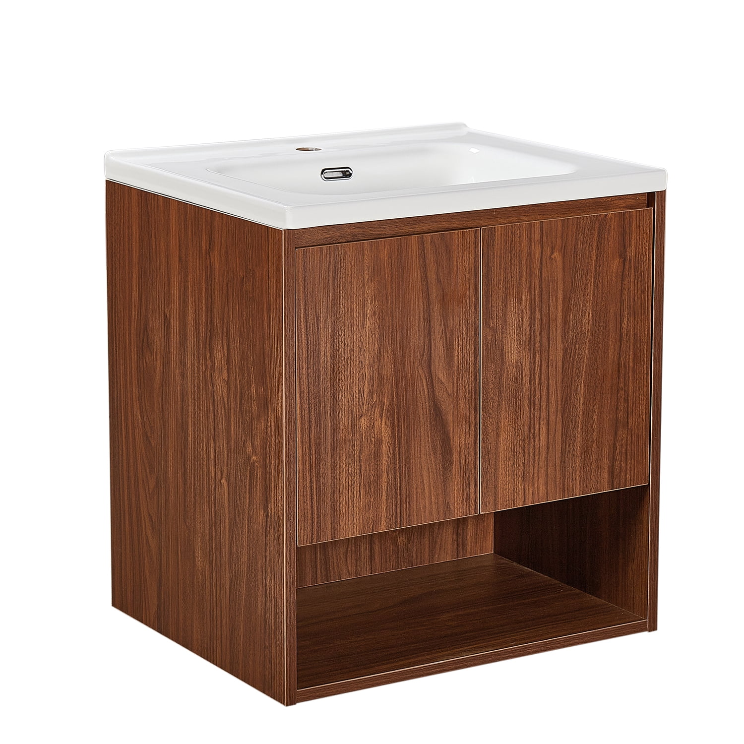 Wall Mount Vanity Cabinet Open Storage Brown Walnut L 24 in x H 24.8 in x D 19.7 in