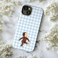 thumbnail image 5 of Cute Walking Curious Monkey Phone Case, Blue Gingham Pattern Cartoon iPhone Cover for iPhone 17 16 15 14 13 12 11 Plus Pro Max Mini, 5 of 6