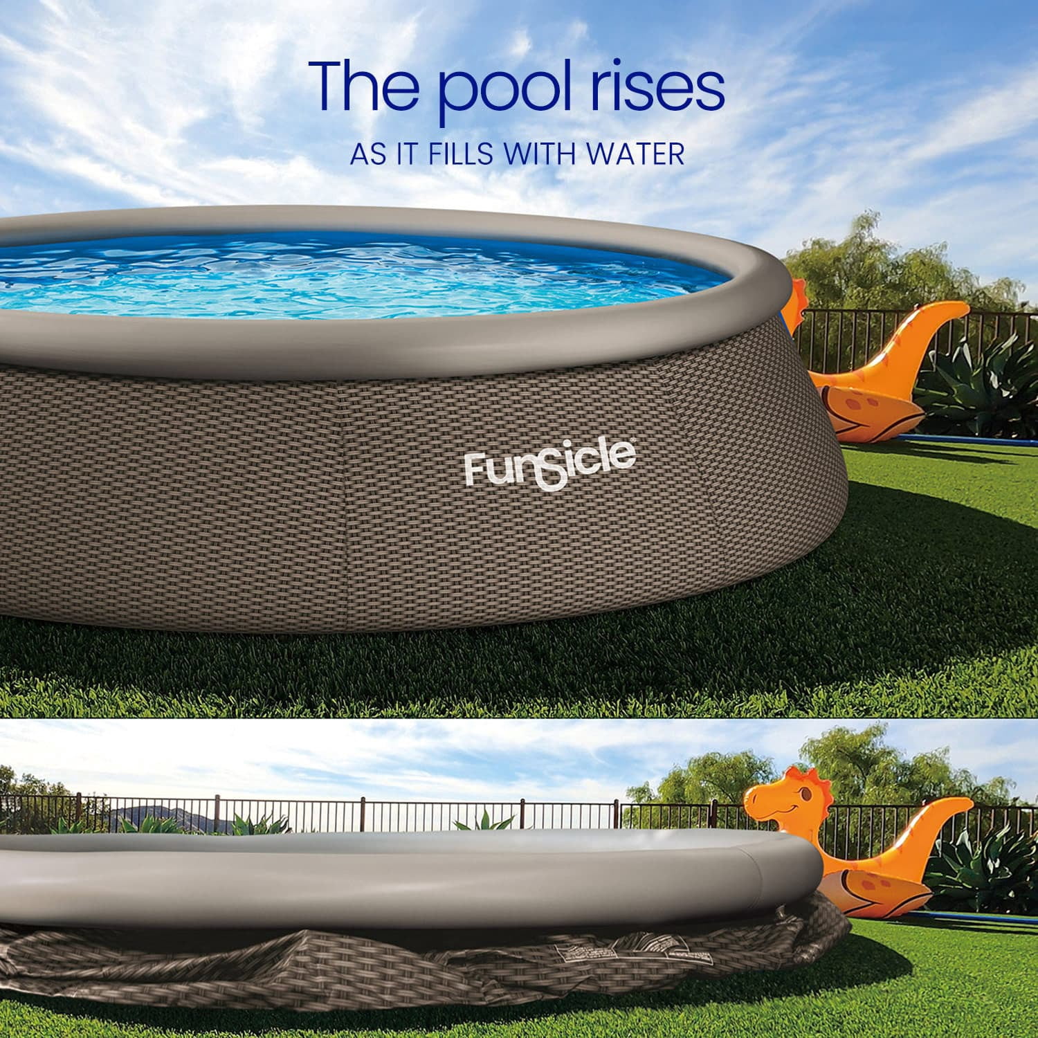 Funsicle QuickSet Designer Above Ground Swimming Pool Set – with FB800 Filter Pump, 14' x 36", Inflatable Top Ring, Round, Double Rattan