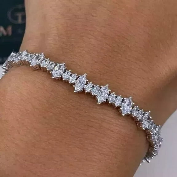 Lab Created Diamond Women's Tennis Bracelet 7Ct Marquise 14K White Gold Plated