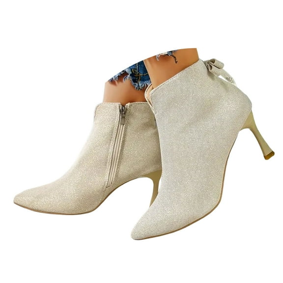 Mepaouo Women's Dress Booties Stiletto High Heel Ankle Boots Pointy Toe Winter Wedding Party Pump Shoes