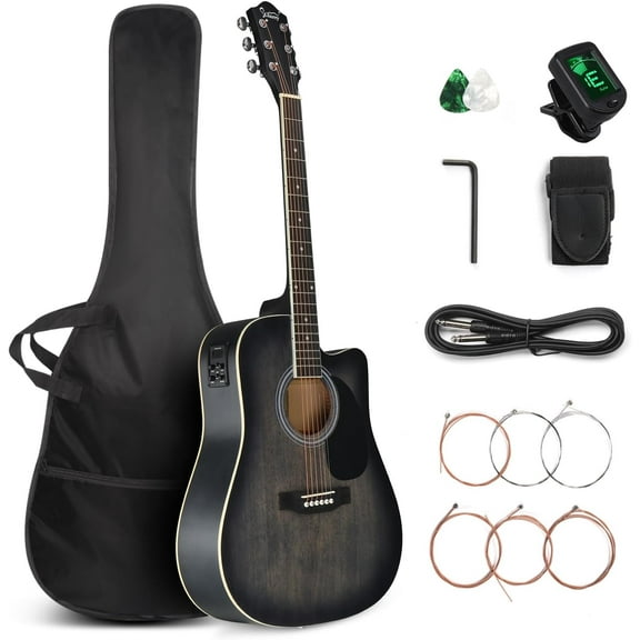 GLARRY Full Size 6 Strings Acoustic Electric Guitar Beginner Kit, Cutaway 41 Inch Electric Acoustic Guitar w/Inbuilt Tuner, Bag, Strap, Picks, Strings, Basswood Guitarra