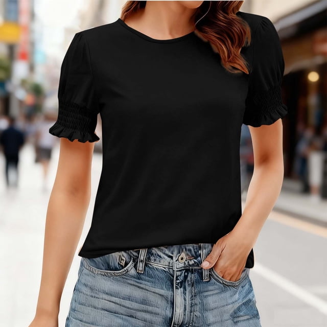 TaTaai Delicate Sleeve Blouse for Women, Airy Summer T-Shirt, Soft Detailed Top, Ideal for Casual, Vacation, Evening Events and Seasonal Activities Gift
