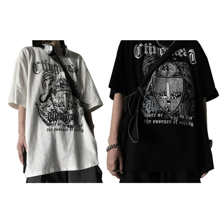 PHONIUSER Women Men Dark Goth Short Sleeve T-Shirt Harajuku