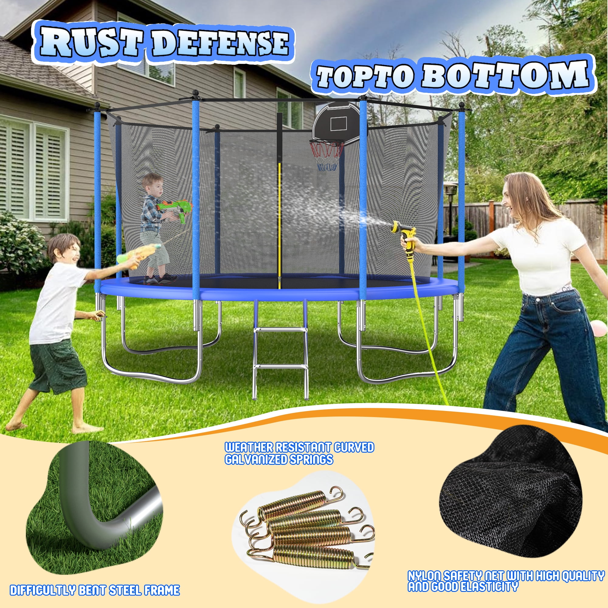 Shengchao Trade 1000LBS 10FT Trampoline for Adults and Kids,Trampoline with Enclosure,Basketball Hoop, Recreational Trampoline with Ladder, Heavy Duty Trampoline Capacity for 4-6 Kids