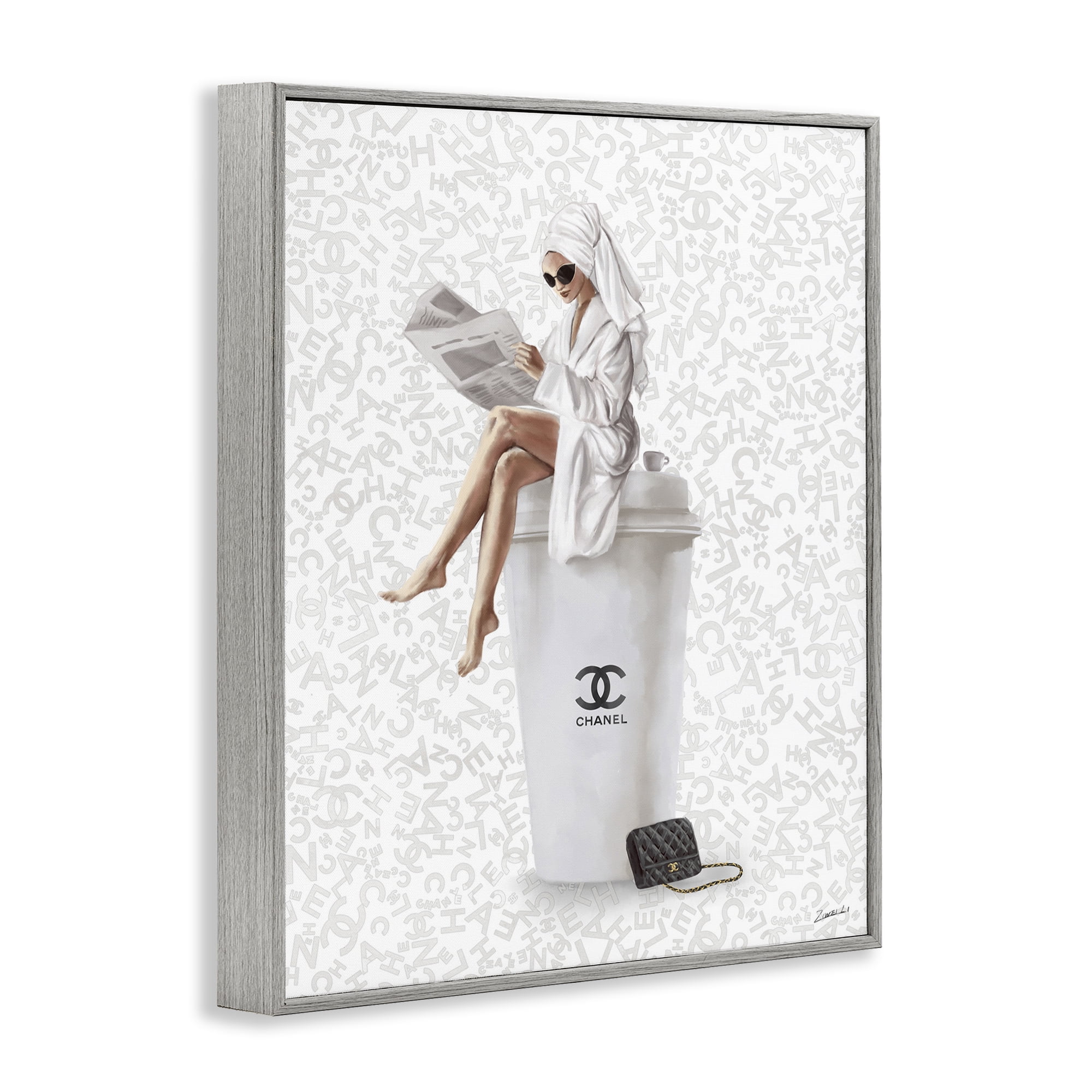 Stupell Industries Glam Girl Bathrobe Typography Painting Gray Framed Art Print Wall Art, 16 x 20
