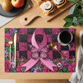 thumbnail image 2 of Pink Ribbons Placemats Set of 6 Butterfly Graffiti Flowers Vintage Buffalo Plaid Place Mats Indoor Wipeable Table Mats Washable Dining Table Placemats for Kitchen Holiday Party Home Decor 13x19 Inch, 2 of 9