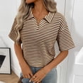 thumbnail image 2 of Ruimatai Women's Casual Striped Short Sleeve Blouse Turndown Collar Fashion Tops Soft Comfortable Elegant Summer Shirt, 2 of 7
