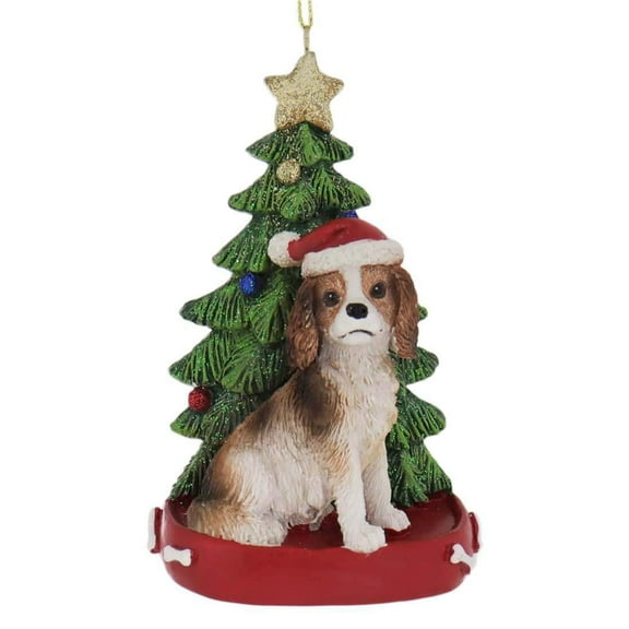Kurt Adler CAVALIER KING CHARLES WITH CHRISTMAS TREE ANE LIGHTS ORNAMENT FOR PERSONALIZATION