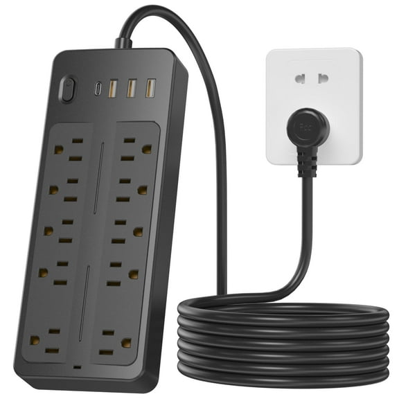 Cshidworld Surge Protector Power Strip, 10-Outlet with 4 USB Ports,2 USB-C, 4FT Extension Cord, 1875W/15A, 1700J, for Home Office Desk, Black