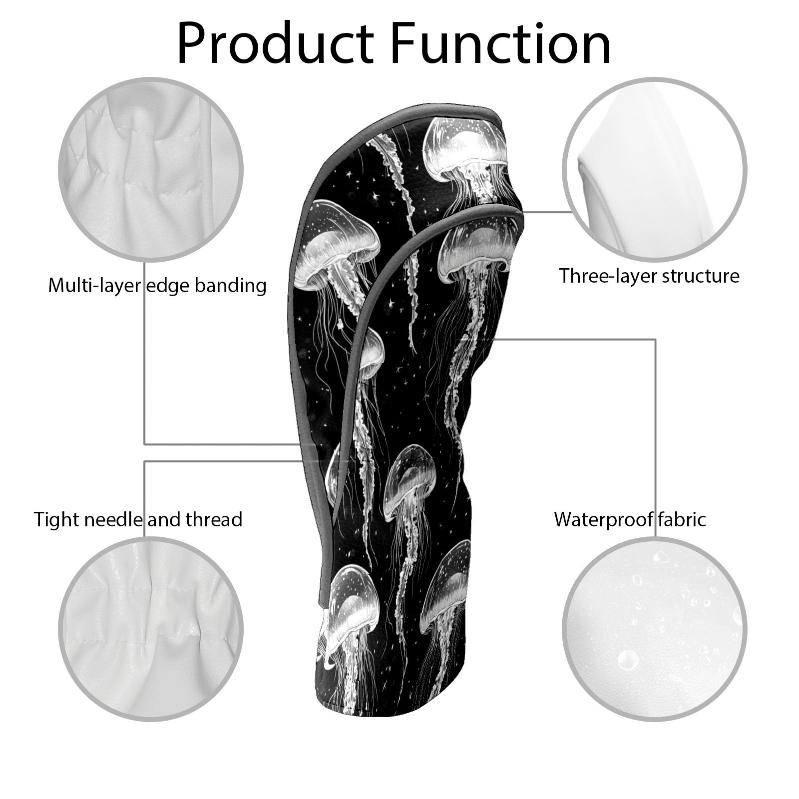 Golf Club Covers PU Leather Waterproof Head Covers for Fairway Woods Hybrids Jellyfish