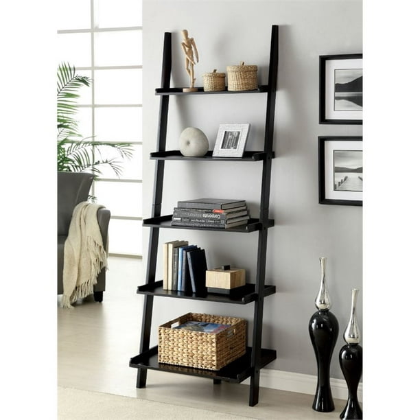 Furniture Of America Dupre Transitional, Carlie White And Brown 5 Shelf Ladder Bookcase