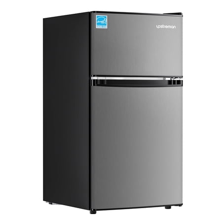 Upstreman 3.1 Cu.Ft Mini Fridge with Top Freezer  Two Door Compact Refrigerator Small Fridge for Home Kitchen Office Dorm Apartment Garage  BD311 Stainless Steel