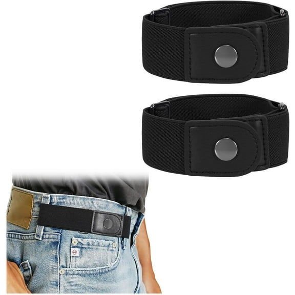2 Pack Men 2 Loop No Buckle Elastic Belt for Women Men Stretch Belt, Fit 1.5 Inch Belt Loop
