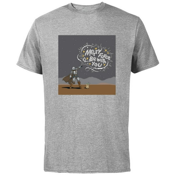Star Wars Mando & Grogu Christmas Merry Force Be With You - Short Sleeve Cotton T-Shirt for Adults - Customized-Athletic Heather