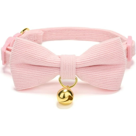 1Pack Cotton Breakaway Cat Collar with Bowtie and Bell, Adjustable Cute Soft Corduroy Kitten Collars for Girl Boy Cats