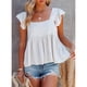 thumbnail image 4 of Camisas sin mangas para mujer, cuello cuadrado, volantes, color puro, moda informal para el trabajo, citas, blanco XXL, 4 of 6
