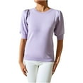 thumbnail image 4 of Oalirro Womens Blouses and Tops Dressy Women Blouses and Tops Fashion Women's Fashion Short Sleeve Round Neck Solid Color Loose Tops Blouse Puff Sleeve Knitted Purple, 4 of 6