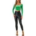 thumbnail image 2 of Unique Bargains Women's Velvet Long Sleeve Scoop Neck Solid Crop Top XL Green, 2 of 6