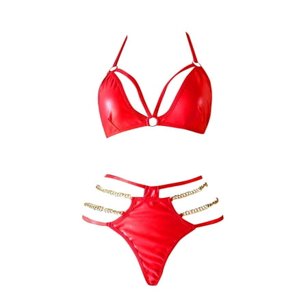 

ZMHEGW Womens Lingerie 2Pack Pu Leather Harness Set With Chain Linked Hand Ring