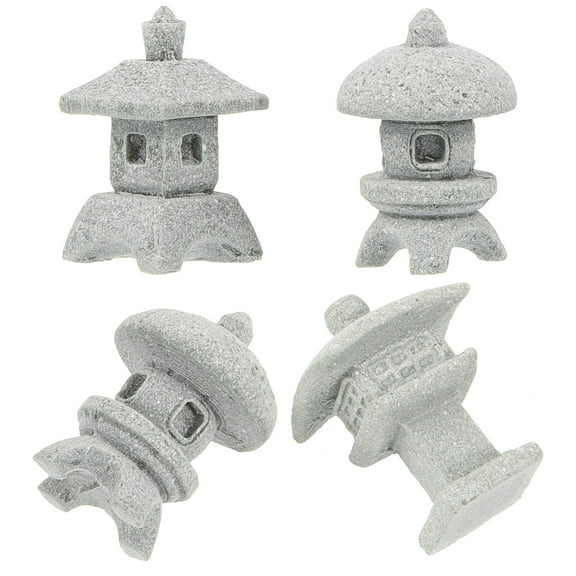 4 Pcs Small Figurines Mini Garden Decoration Japanese Stone Lantern