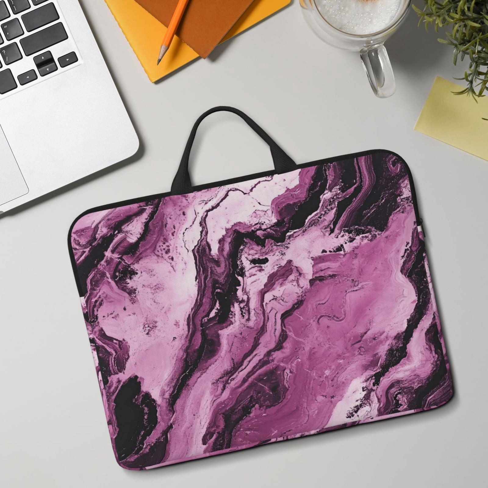 Laptop Sleeve Bag For Women Men 14inch Waterproof Durable Protective Computer Carrying Cover Handle Laptop Case Bag Darkmagenta Marble_1