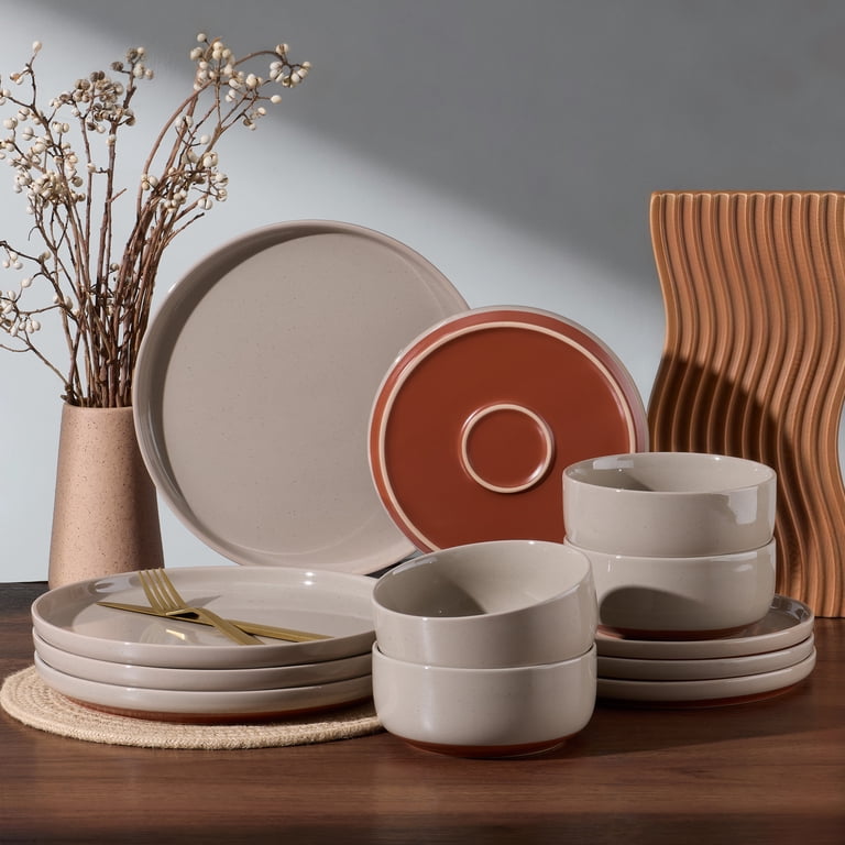 Vesteel 12-Piece Handcrafted Stoneware Dinnerware Set, Cappuccino photo 8