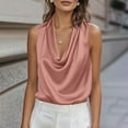 thumbnail image 6 of Felirenzacia Women's Crowl Neck Satin Halter Tank Top, Sleeveless Bussiness Blouse,Pink,2XL, 6 of 9