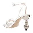 thumbnail image 5 of FSJ Women Gorgeous Pearl High Heels Sandals Square Open Toe Ankle Strap with Rhinestones Buckle Pump Bridal Wedding Dressy Shoes Size 16 White, 5 of 5