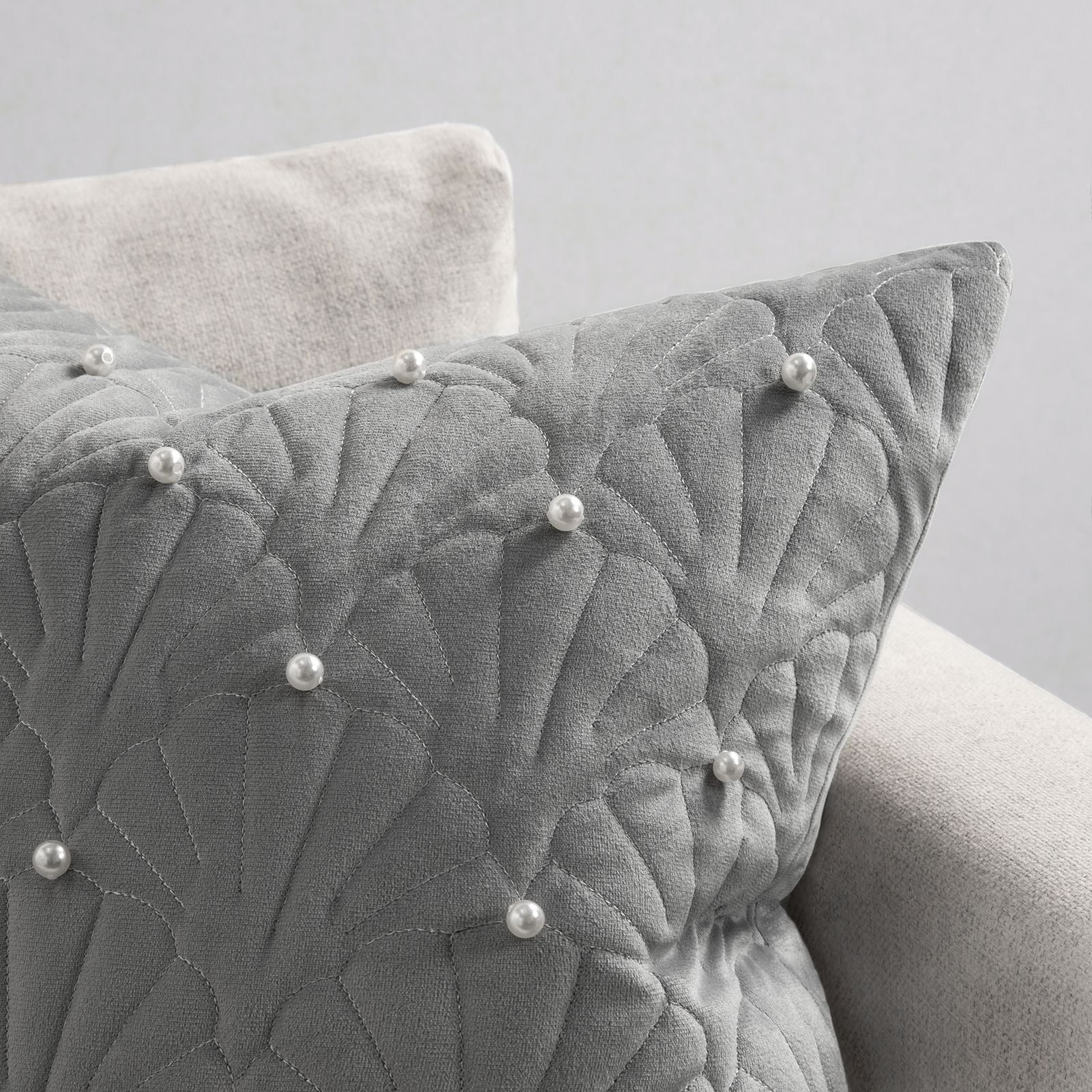 Phantoscope Velvet Decorative Throw Pillows with Inserts, Pearl Shell Quilted Design, 18 x 18 in, Dark Gray, 2 Pack