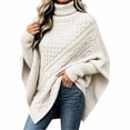 thumbnail image 2 of Women's Cable Knit Poncho Sweater Turtleneck Long Sleeve Loose Fit Casual Pullover Top, 2 of 6