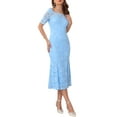 thumbnail image 2 of VESTIDO DE CÓCTEL CHIC INSPIRADOR PARA MUJER CON ENCAJE Y DOBLADILLO DE COLA DE PEZ, MANGA CORTA, AJUSTE CEÑIDO, VESTIDO MIDI AZUL CIELO TALLA S, 2 of 6