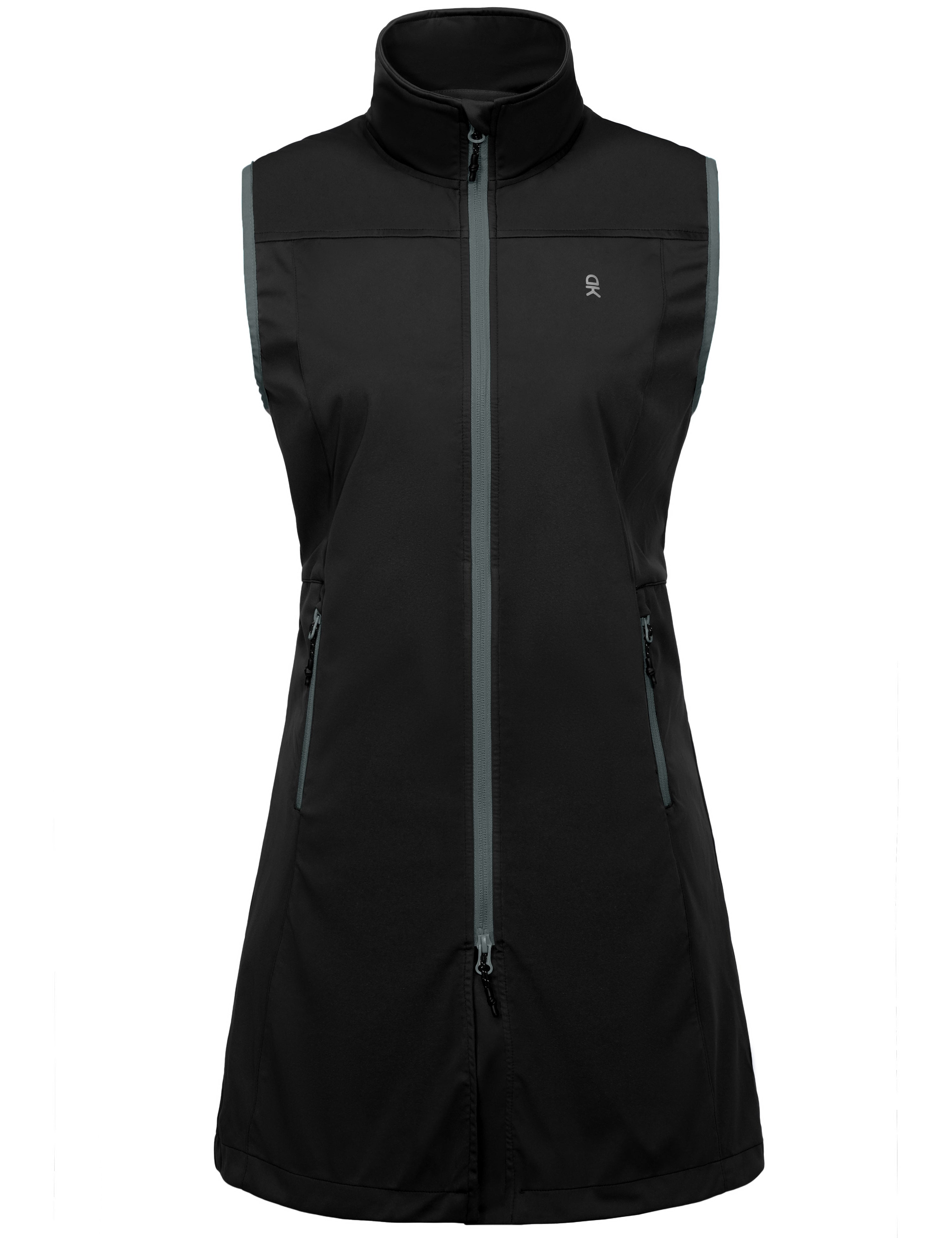 Little Donkey Andy Women's Lightweight Softshell Long Vest, Windproof Sleeveless Jacket for Golf Running Hiking Travel Black L