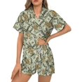 thumbnail image 1 of SKQIT Ensembles de Pyjama à Manches Courtes pour Femmes, 2 Pcs en Satin Doux Imprimé Mignon Chemise Boutonnée et Shorts, 1 of 8