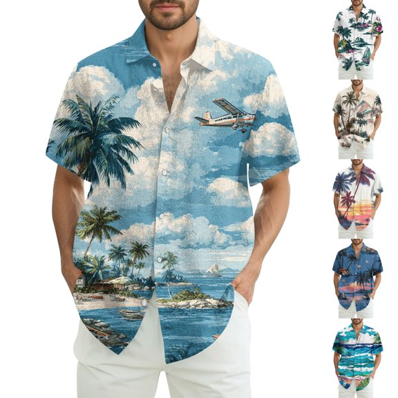 ADSSDQ Mens Hawaiian Shirt Short Sleeve Button Down Floral Print Shirts Tropical Vacation Beach Tees Dark Blue XL