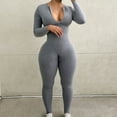 thumbnail image 2 of XuJwPNcy Women Yoga Jumpsuits Workout Long Sleeve Zip Front Sport Exercise Jumpsuits One-Piece V Neck Full Romper Outfits Gray, 2 of 7