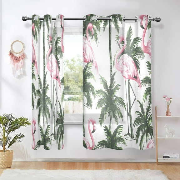 Sheer Curtains Grommet Drapes Window Treatments Light Filtering for Bedroom Living Room 2 Panels 42" x 63" Flamingos and Palm Trees