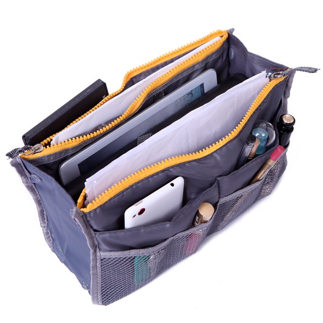 HDE Expandable 13 Pocket Handbag Insert Purse Organizer with Handles (Gray)