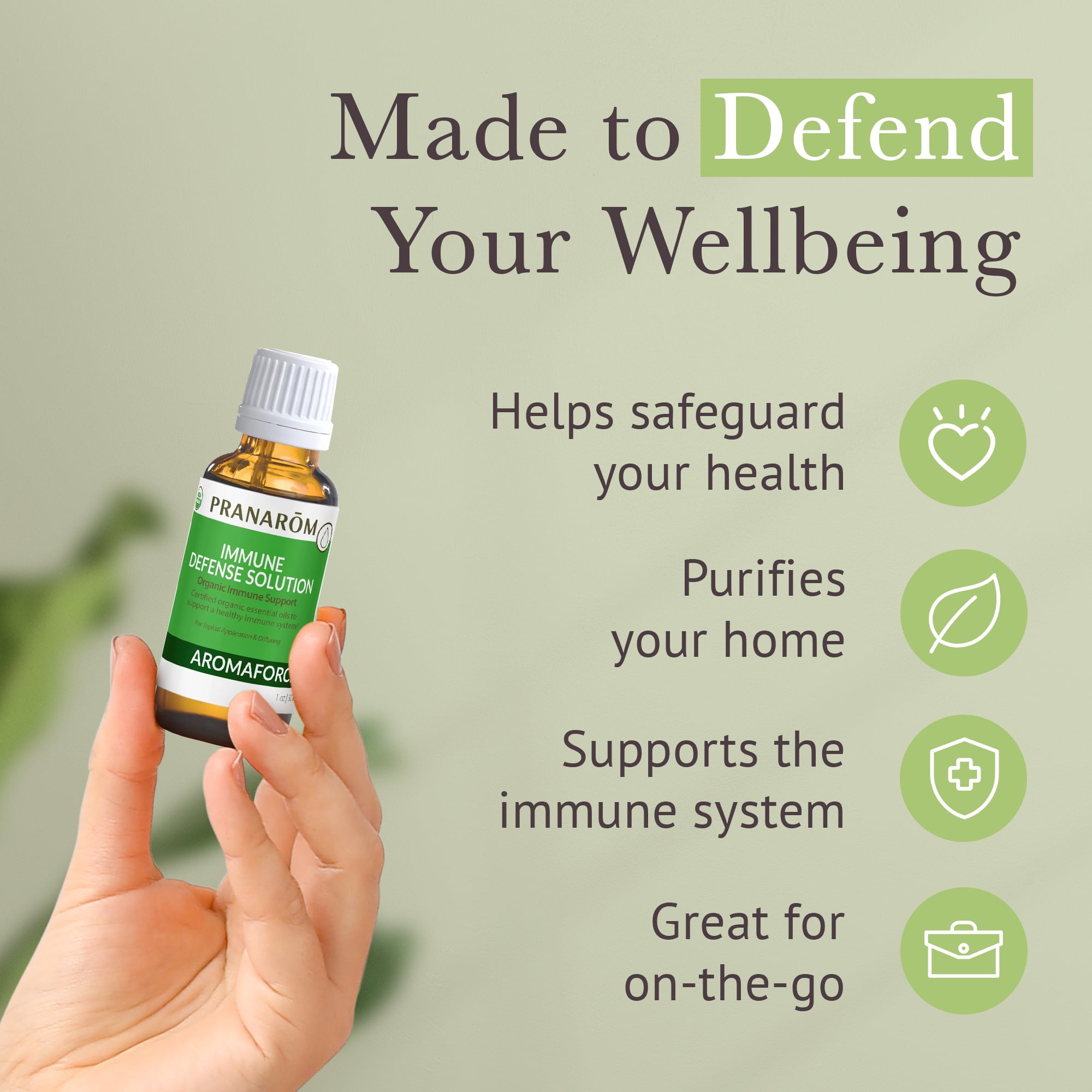 Pranarom - Aromaforce Immune Defense Solution - Eucalyptus, Rosemary, Peppermint, Corriander, and Clove Bud - 100% Pure Essential Oil Blend | USDA and ECOCERT Certified Organic (30ml)