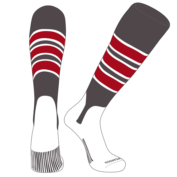 PEAR SOX OTC Baseball Softball Stirrup Socks (C, 5in) Graphite, White, Red (XS)