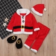 thumbnail image 4 of Conjunto de 4 unidades de ropa navideña de Papá Noel para recién nacidos, conjuntos de ropa para bebés, Tops de lana de invierno, pantalones, sombreros y calcetines, ropa para niños, 4 of 4