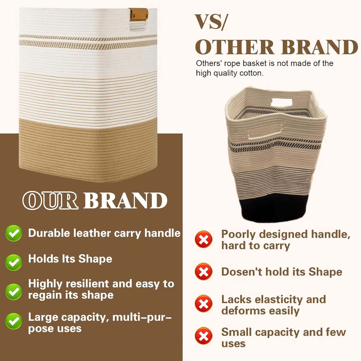 88L Tall Large  Laundry Basket with Leather Handles, ,Collapsible Laundry Hamper,Woven Laundry Baskets and Storage Hampers for Decorative Storage of Dirty Clothes, Toys, and Blankets