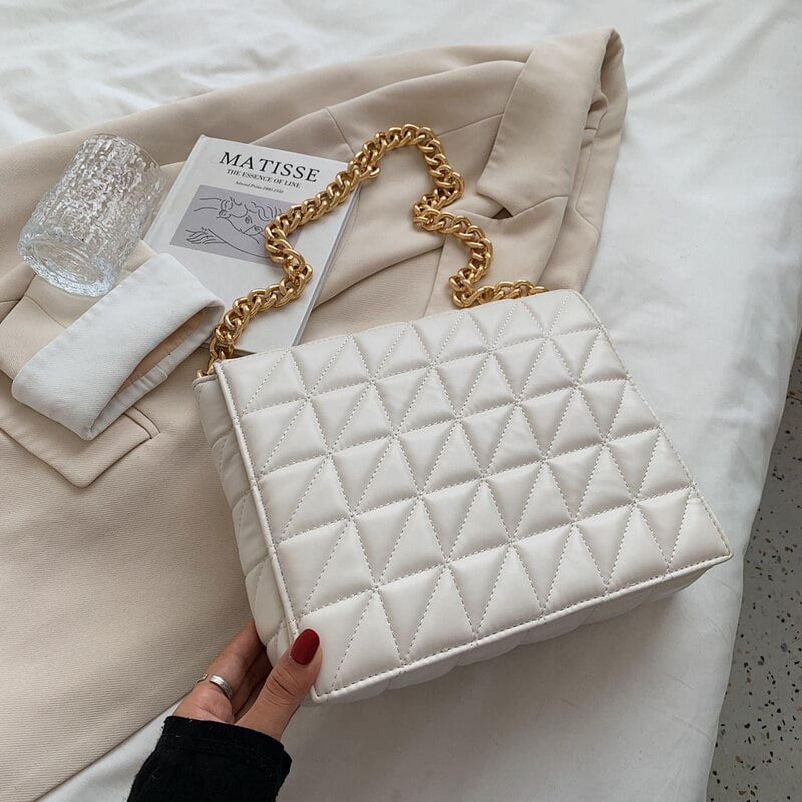 CoCopeaunts White Quilted Womens Messenger Bag Flap Chain Shoulder Bag Embroidery Thread Handbags Female All Match Design Crossbody Bag Sac Walmart