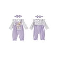 thumbnail image 2 of BemeyourBBs Baby Girl Bear Patch Romper Ruffle Long Sleeve Jumpsuit with Headband, 2 of 9
