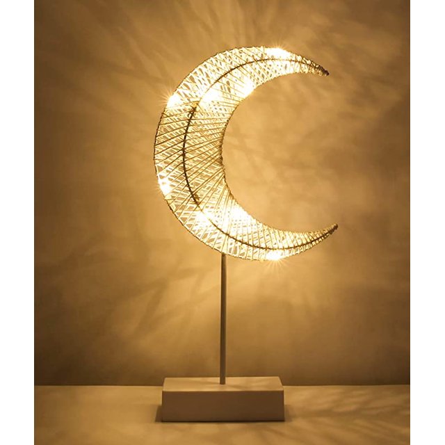 Lámpara de mesa decorativa, lámpara de noche LED con forma de luna que funciona con pilas, luz blanca cálida, decoración navideña, mesa, dormitorio de Ramadán - blanco Sincero Electrónica