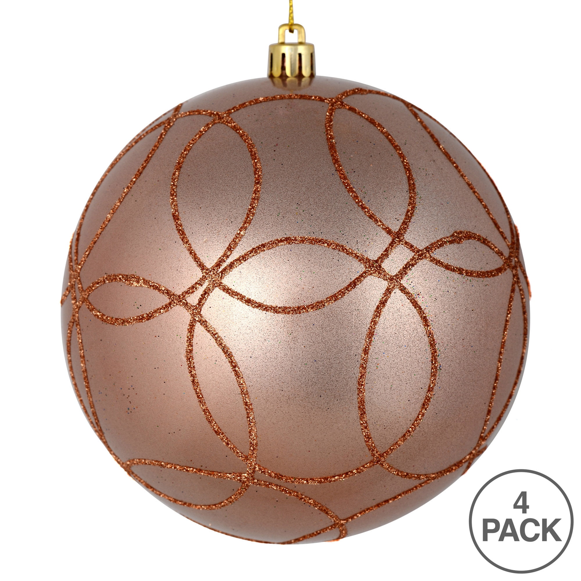 Vickerman 4.75" Rose Gold Candy Ornament with Circle Glitter Pattern, 4 per Bag